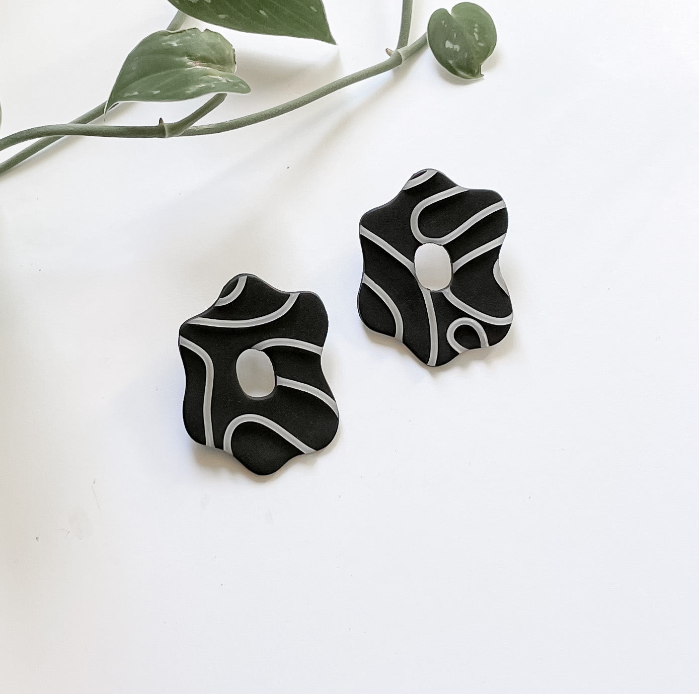 Jena - Black and White Polymer Clay Earrings – Love Simple Co